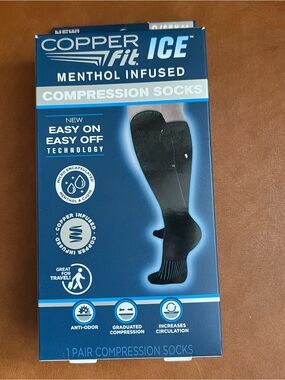 Copper Fit Ice Menthol Infused Compression Socks Black Small-Medium Unisex NWT